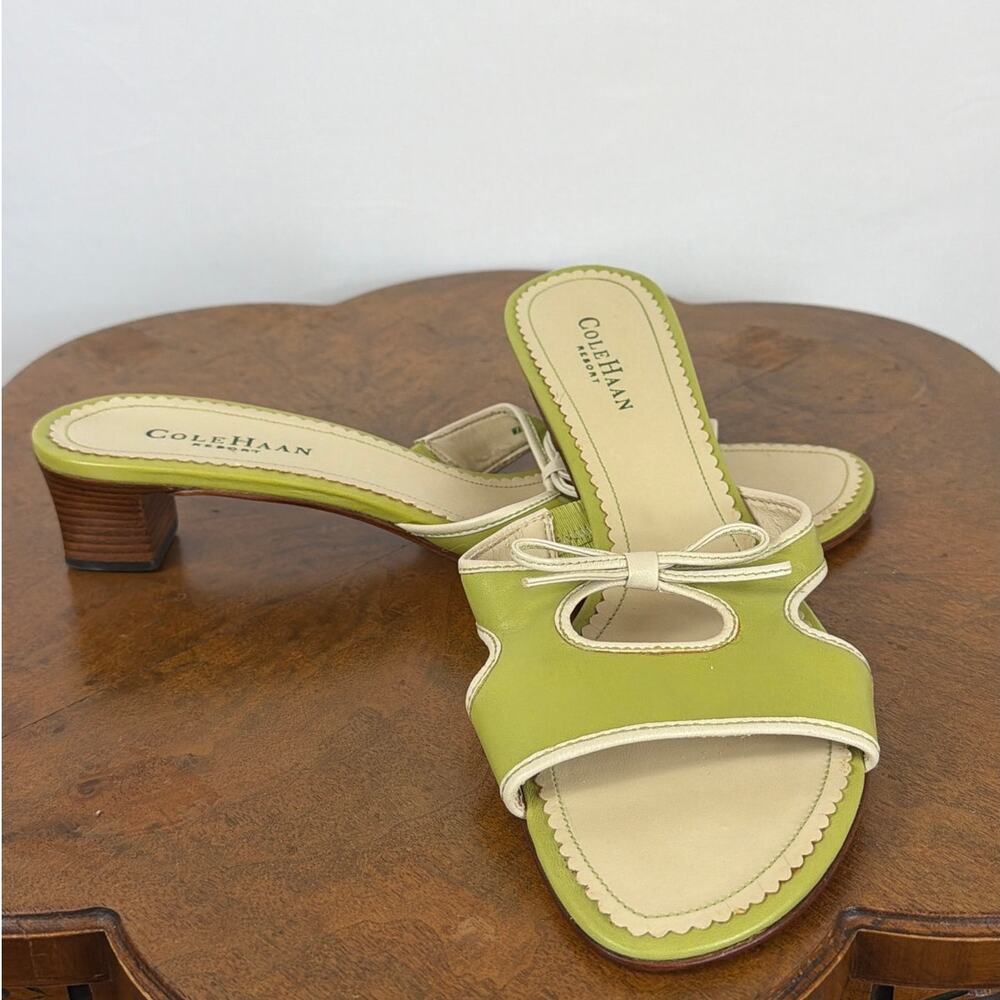 Cole Haan Lime Green and Ecru 1.5 Inch Kitten Heel Sandals Size 11